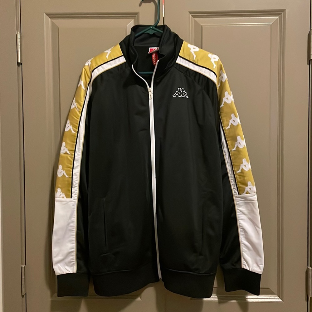 Kappa zip up jacket - size XL - Black, Gold, and White